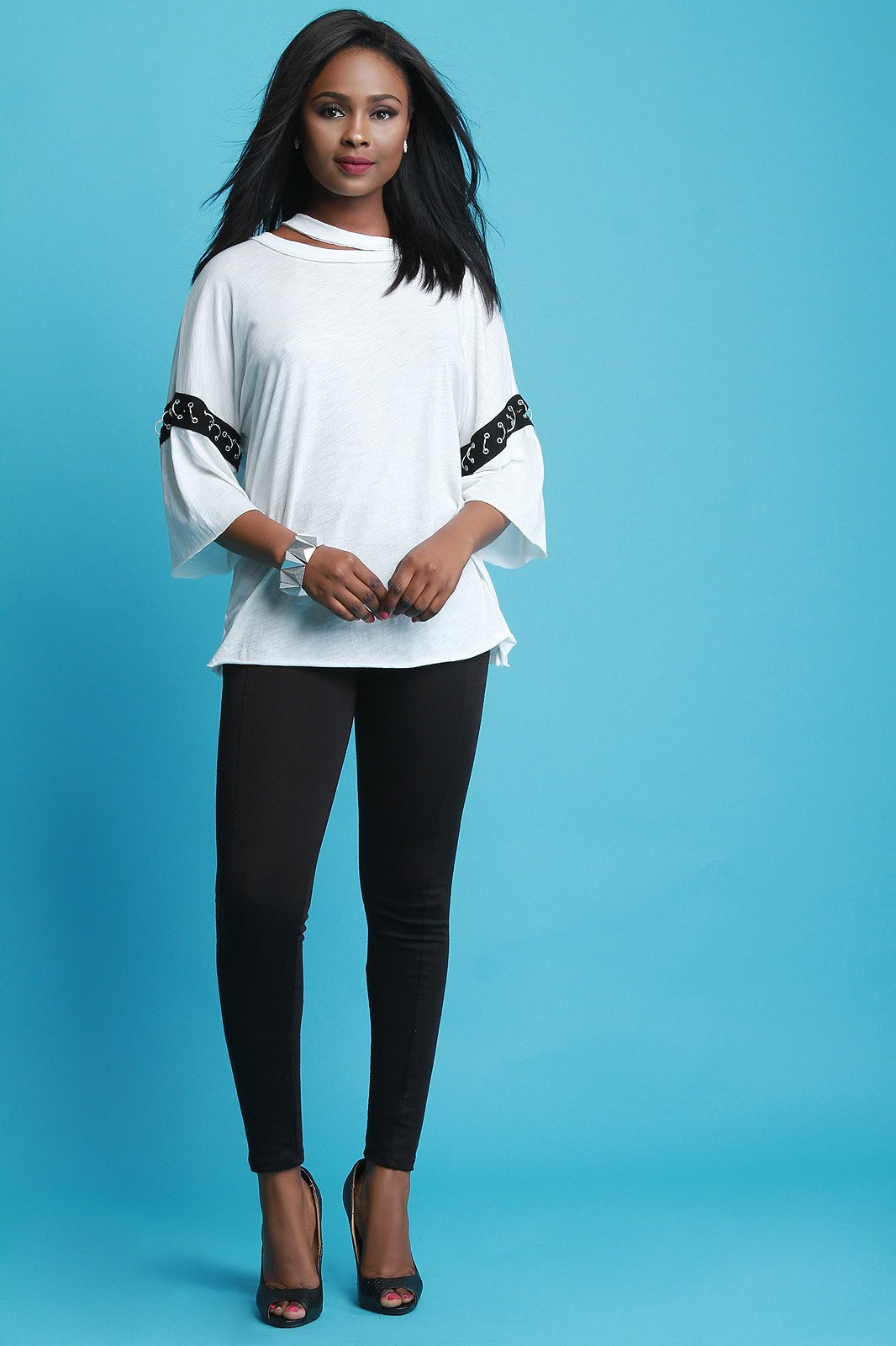 Cutout Round Neck O-Rings Sleeve Top