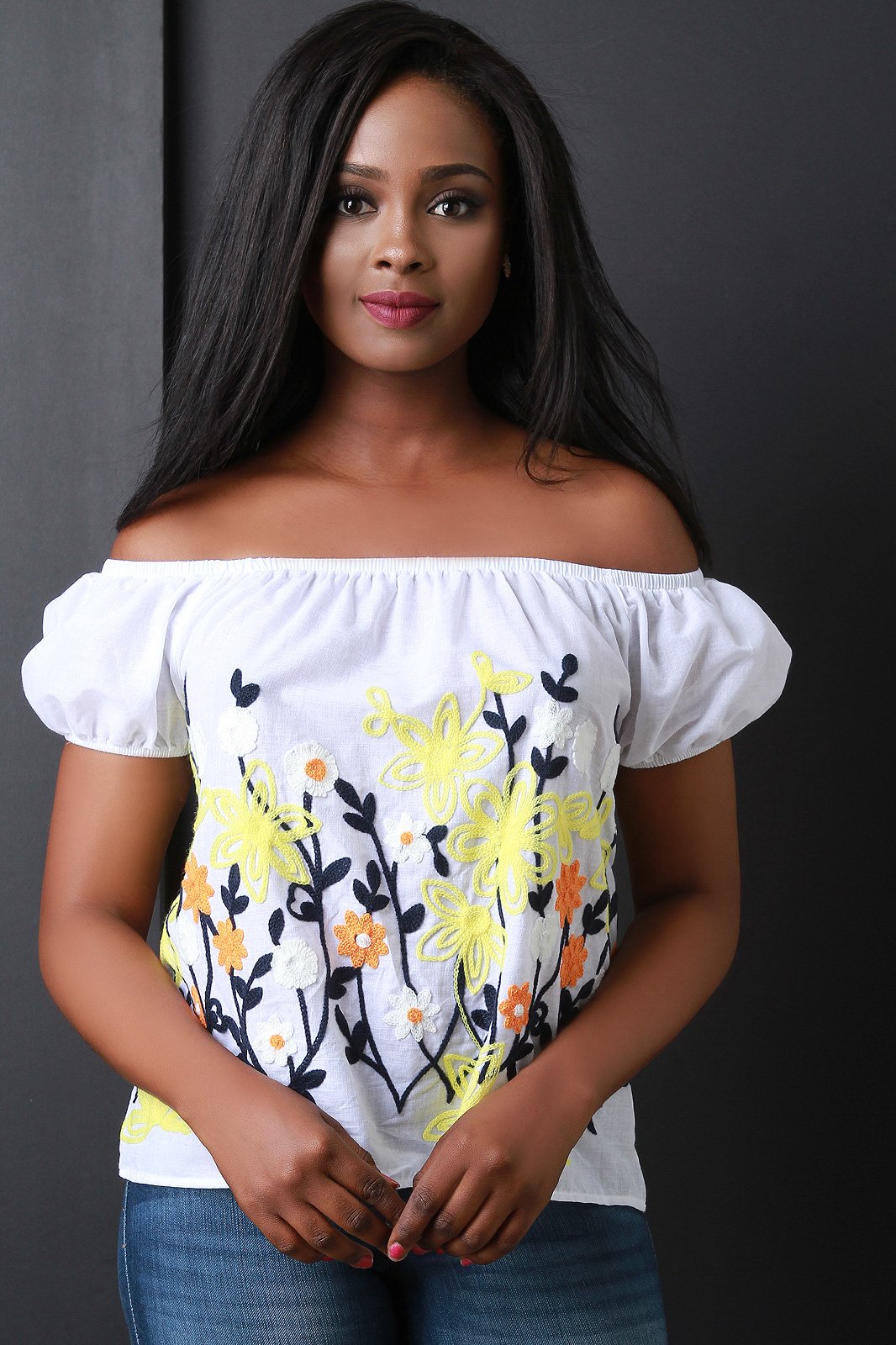 Off The Shoulder Floral Embroidery Top
