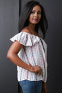 Striped Tribal Off-The-Shoulder Tassel Ruffle Top