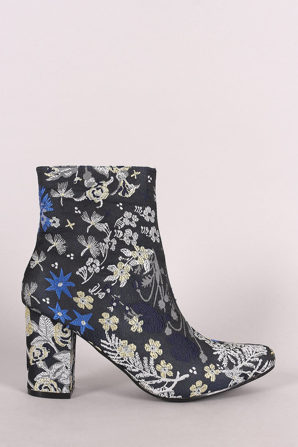 Embroidered Wild Flowers Chunky Heeled Booties