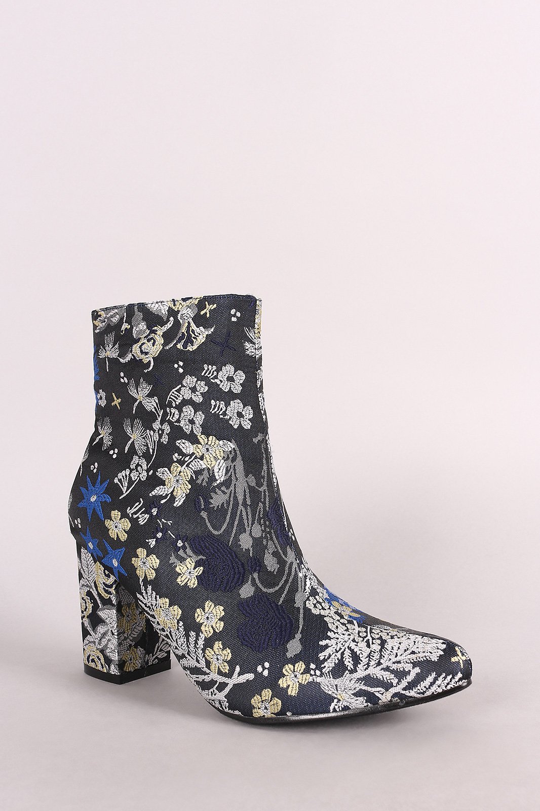 Embroidered Wild Flowers Chunky Heeled Booties