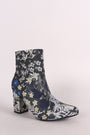 Embroidered Wild Flowers Chunky Heeled Booties