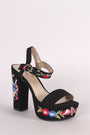 Qupid Embroidered Floral Chunky Platform Heel
