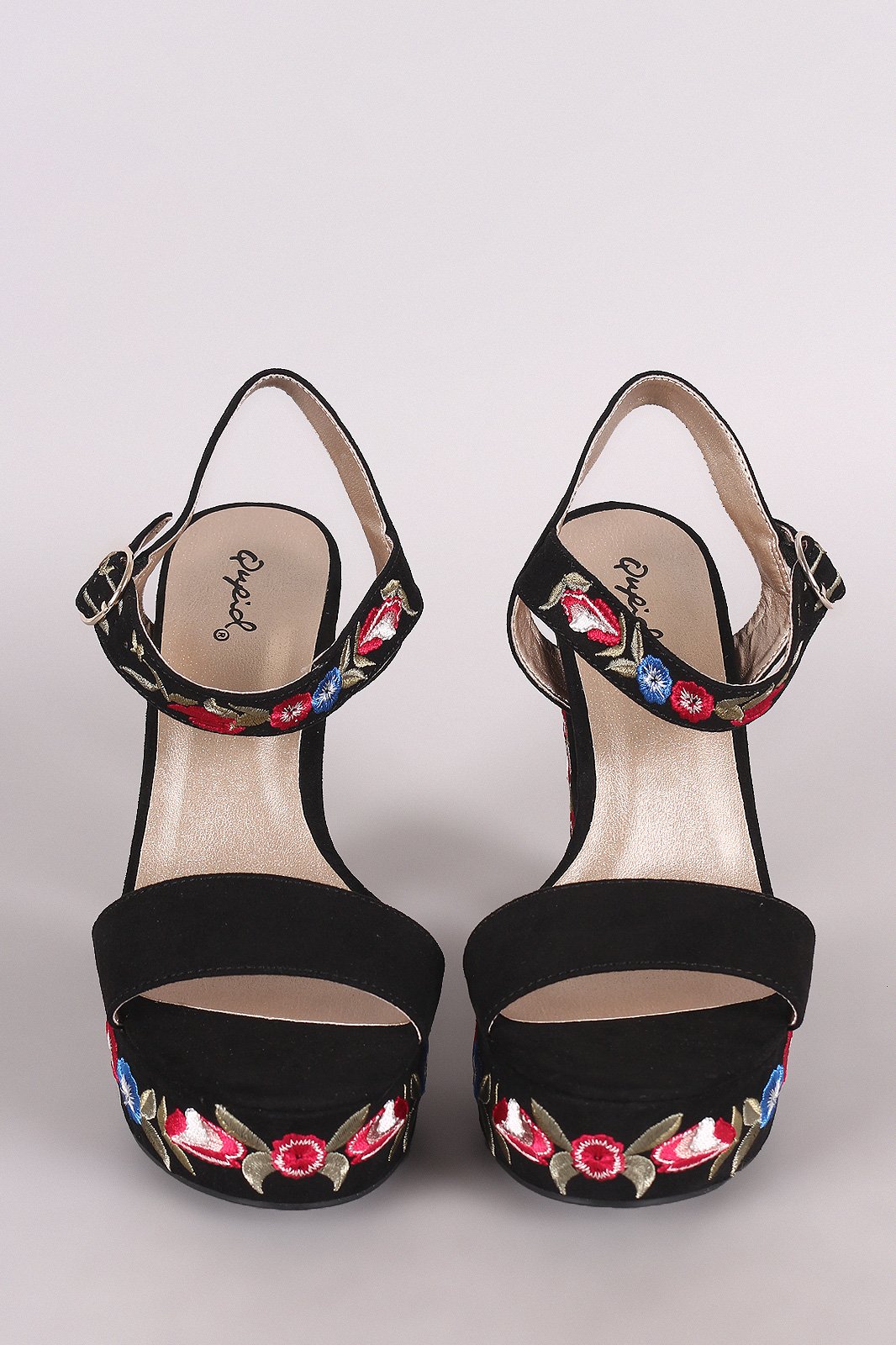 Qupid Embroidered Floral Chunky Platform Heel