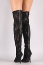 Qupid Floral Lace Pointy Toe Stiletto Over-The-Knee Boots