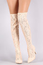 Qupid Floral Lace Pointy Toe Stiletto Over-The-Knee Boots