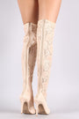 Qupid Floral Lace Pointy Toe Stiletto Over-The-Knee Boots