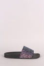 Qupid Encrusted Iridescent Glitter Open Toe Slide Sandal