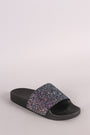 Qupid Encrusted Iridescent Glitter Open Toe Slide Sandal