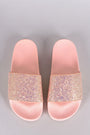 Qupid Encrusted Iridescent Glitter Open Toe Slide Sandal