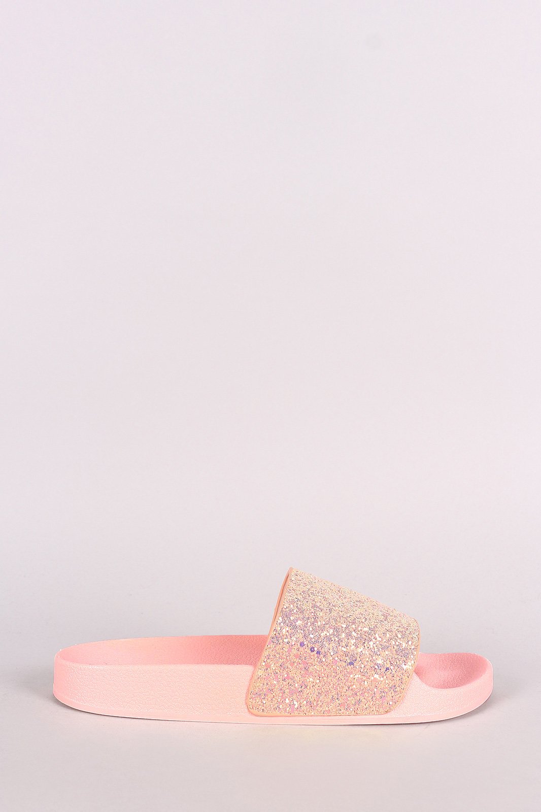 Qupid Encrusted Iridescent Glitter Open Toe Slide Sandal