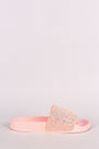 Qupid Encrusted Iridescent Glitter Open Toe Slide Sandal
