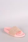 Qupid Encrusted Iridescent Glitter Open Toe Slide Sandal