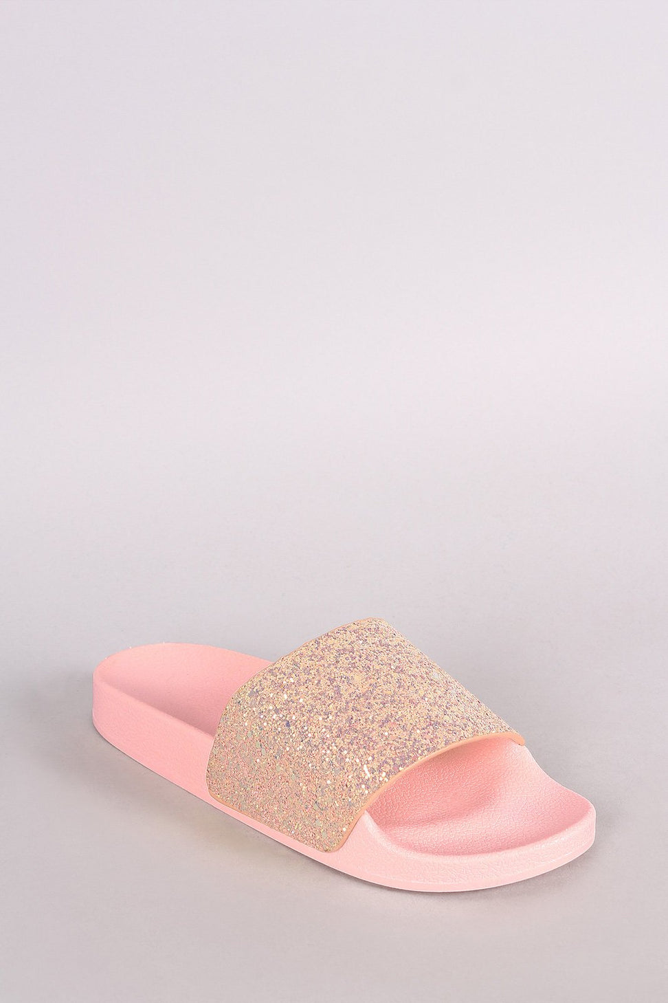 Qupid Encrusted Iridescent Glitter Open Toe Slide Sandal