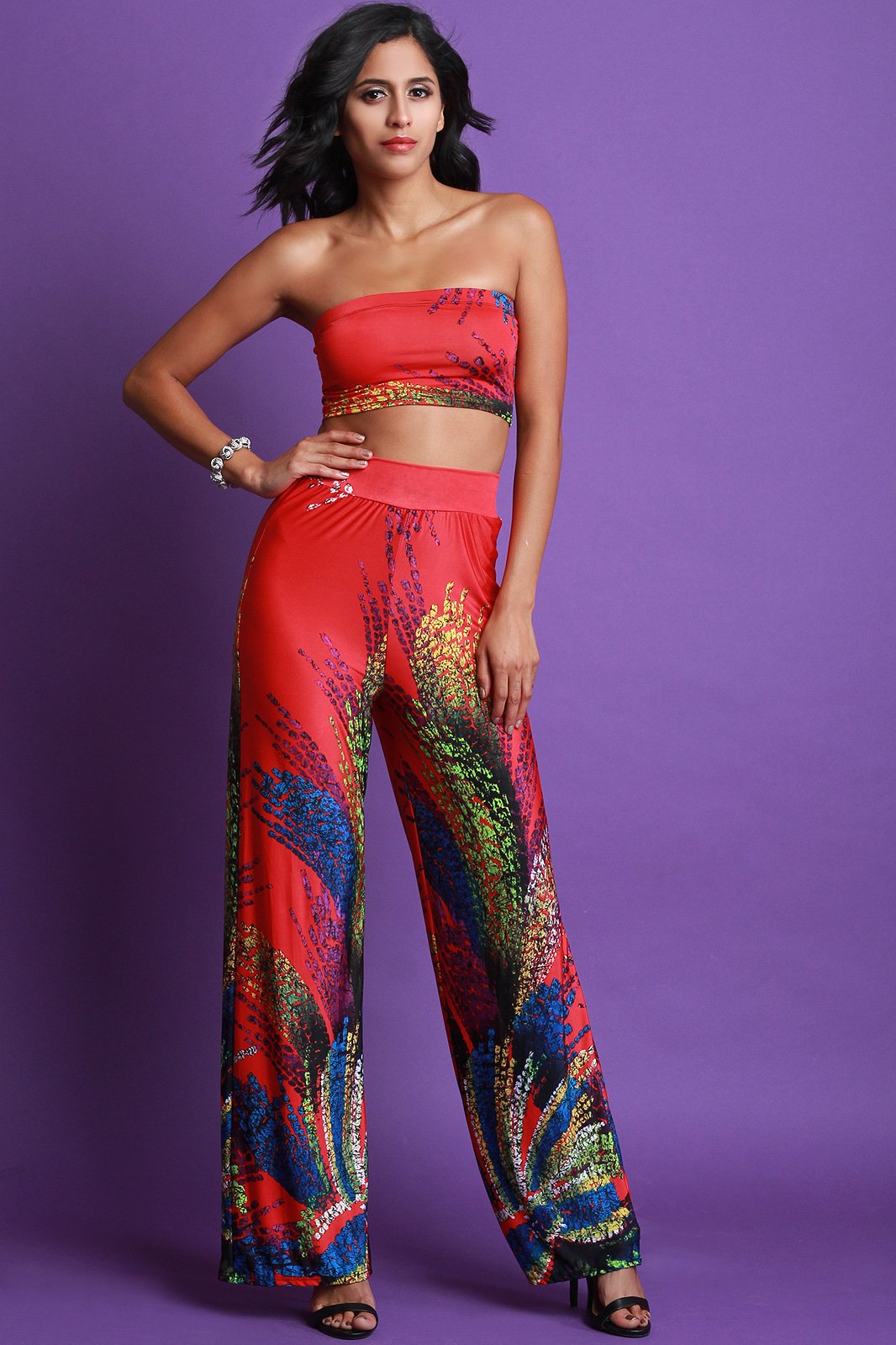 Abstract Color Splash Two Piece Palazzo Pants Set - NoveltyOne