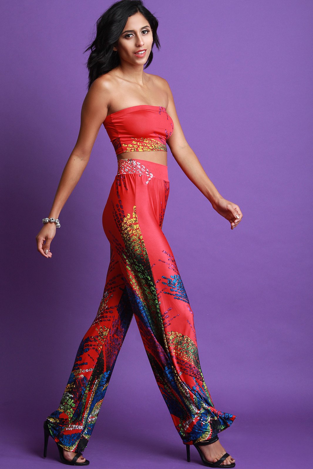Abstract Color Splash Two Piece Palazzo Pants Set - NoveltyOne