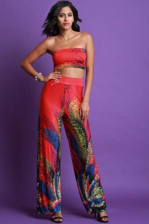 Abstract Color Splash Two Piece Palazzo Pants Set