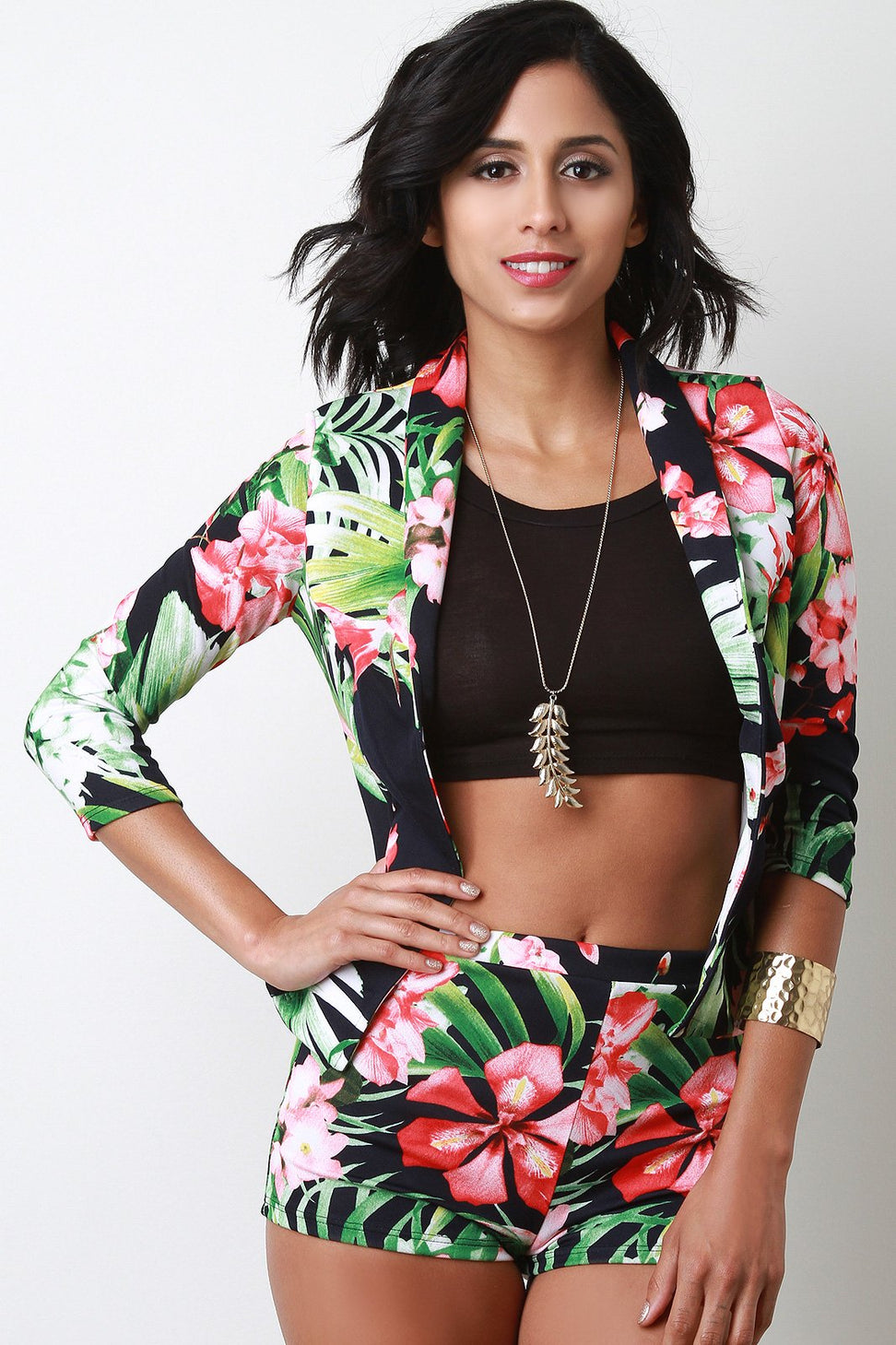 Blazer With Shorts Tropic Print Set