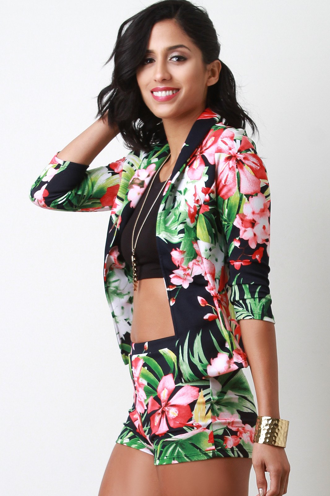 Blazer With Shorts Tropic Print Set