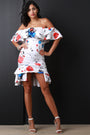 Ruffle Hem Floral Bardot Dress