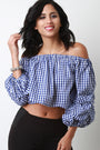 Gingham Off-The-Shoulder Balloon Statement Sleeve Top - NoveltyOne