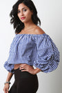 Gingham Off-The-Shoulder Balloon Statement Sleeve Top - NoveltyOne