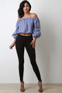 Gingham Off-The-Shoulder Balloon Statement Sleeve Top