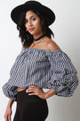 Gingham Off-The-Shoulder Balloon Statement Sleeve Top - NoveltyOne