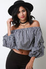 Gingham Off-The-Shoulder Balloon Statement Sleeve Top - NoveltyOne