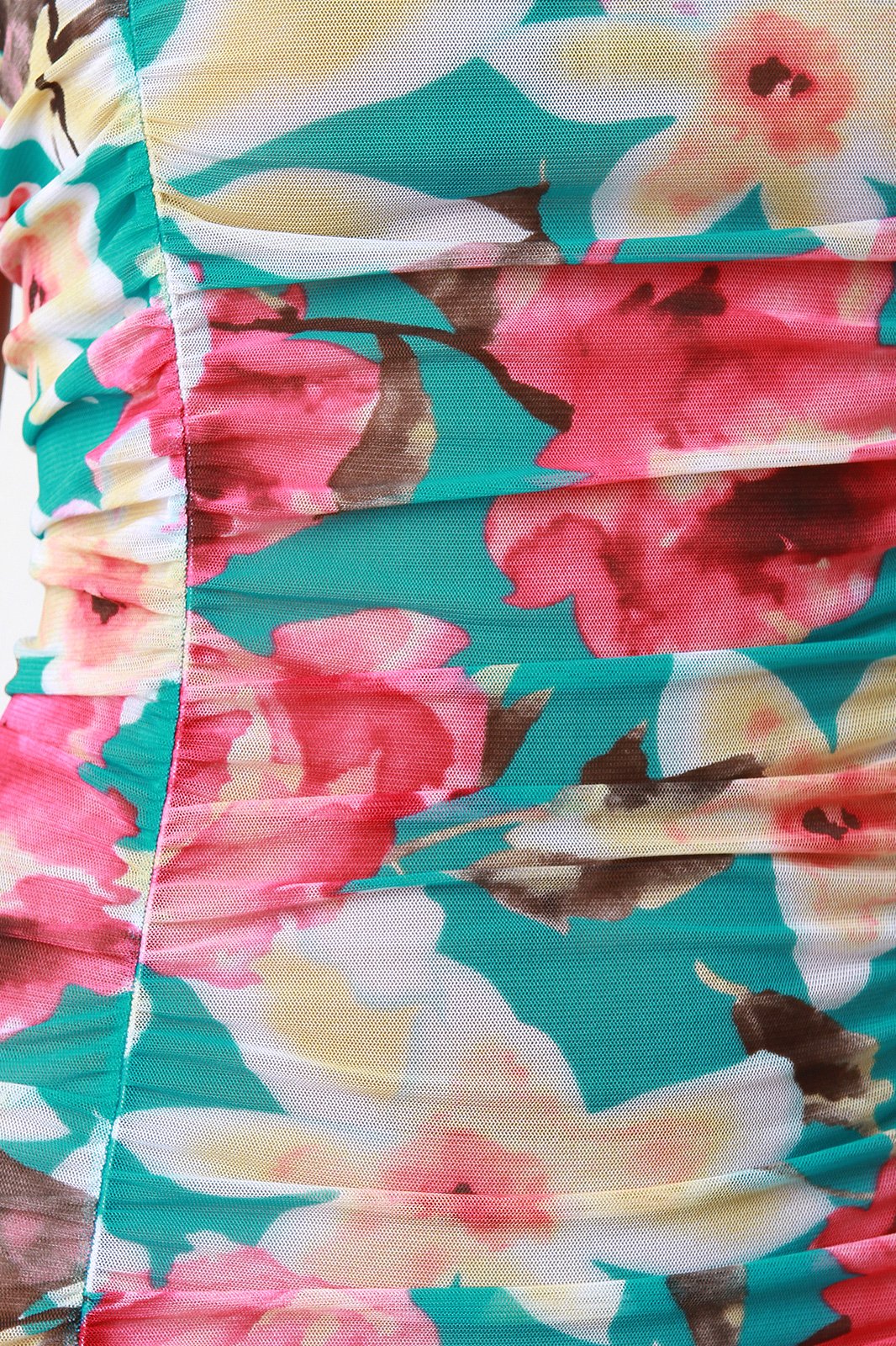 Floral Mesh Ruched Bodycon Dress