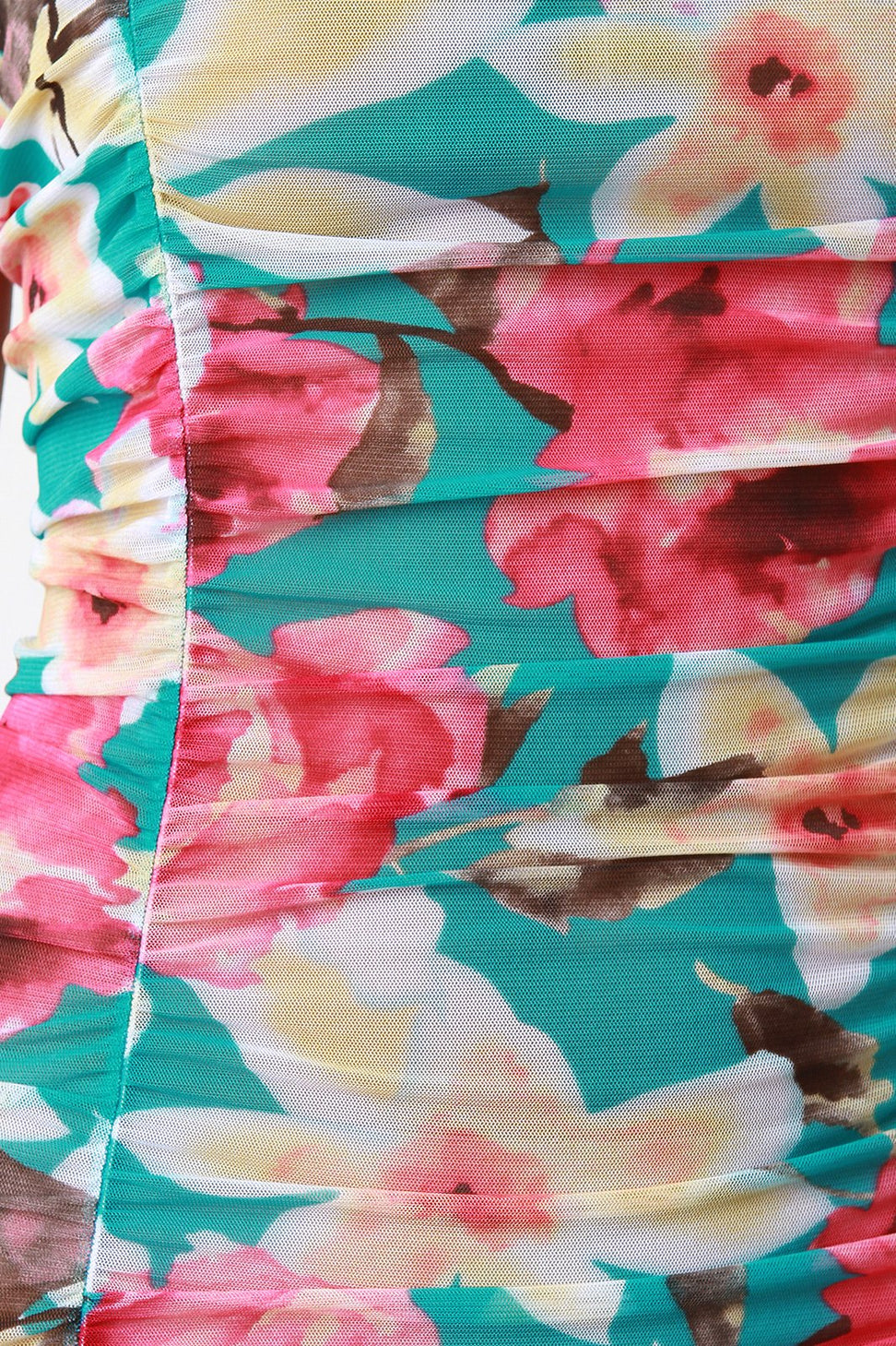 Floral Mesh Ruched Bodycon Dress