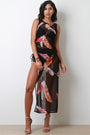 Mesh Feather Print Side Slit Cover-Up Maxi