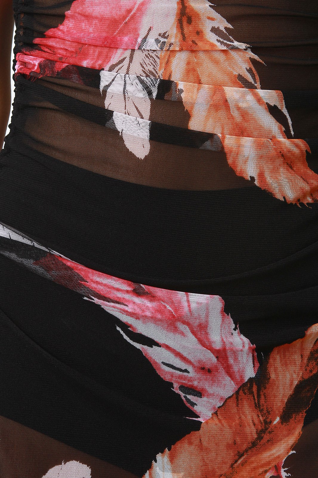 Mesh Feather Print Side Slit Cover-Up Maxi