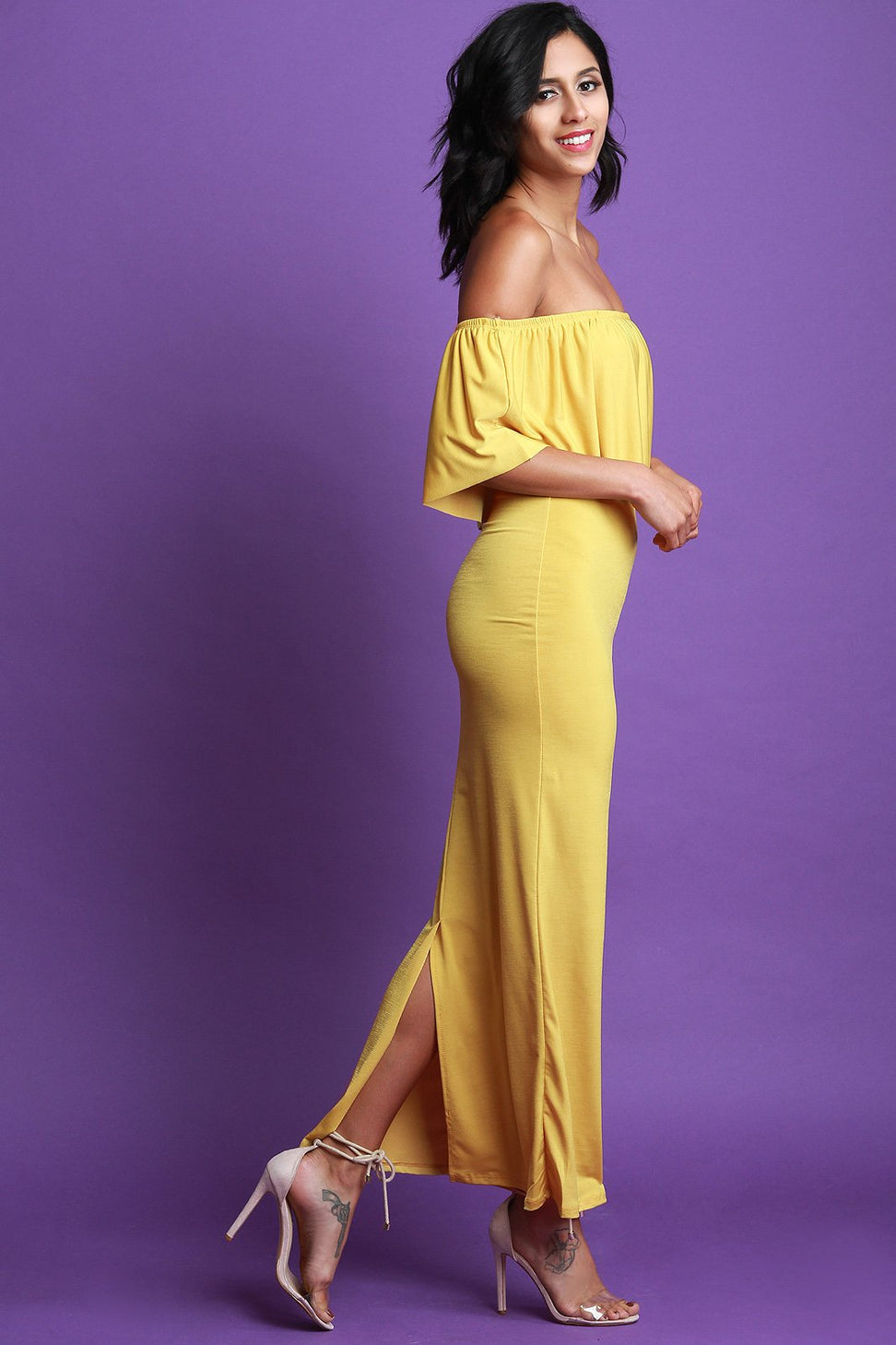 Flutter Bardot Fitted Maxi Dress