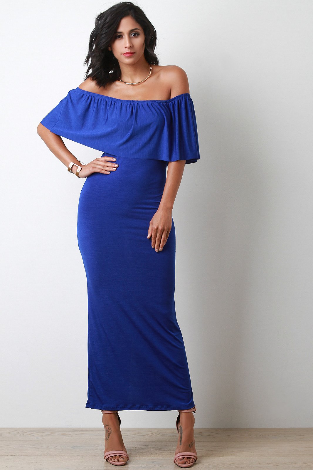Flutter Bardot Fitted Maxi Dress
