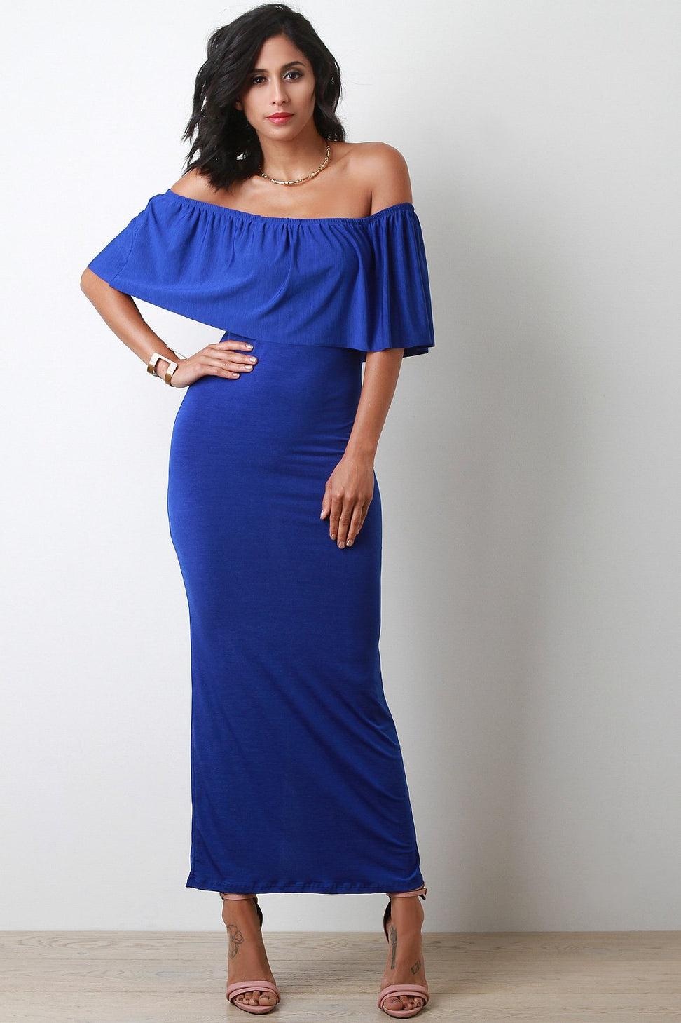 Flutter Bardot Fitted Maxi Dress