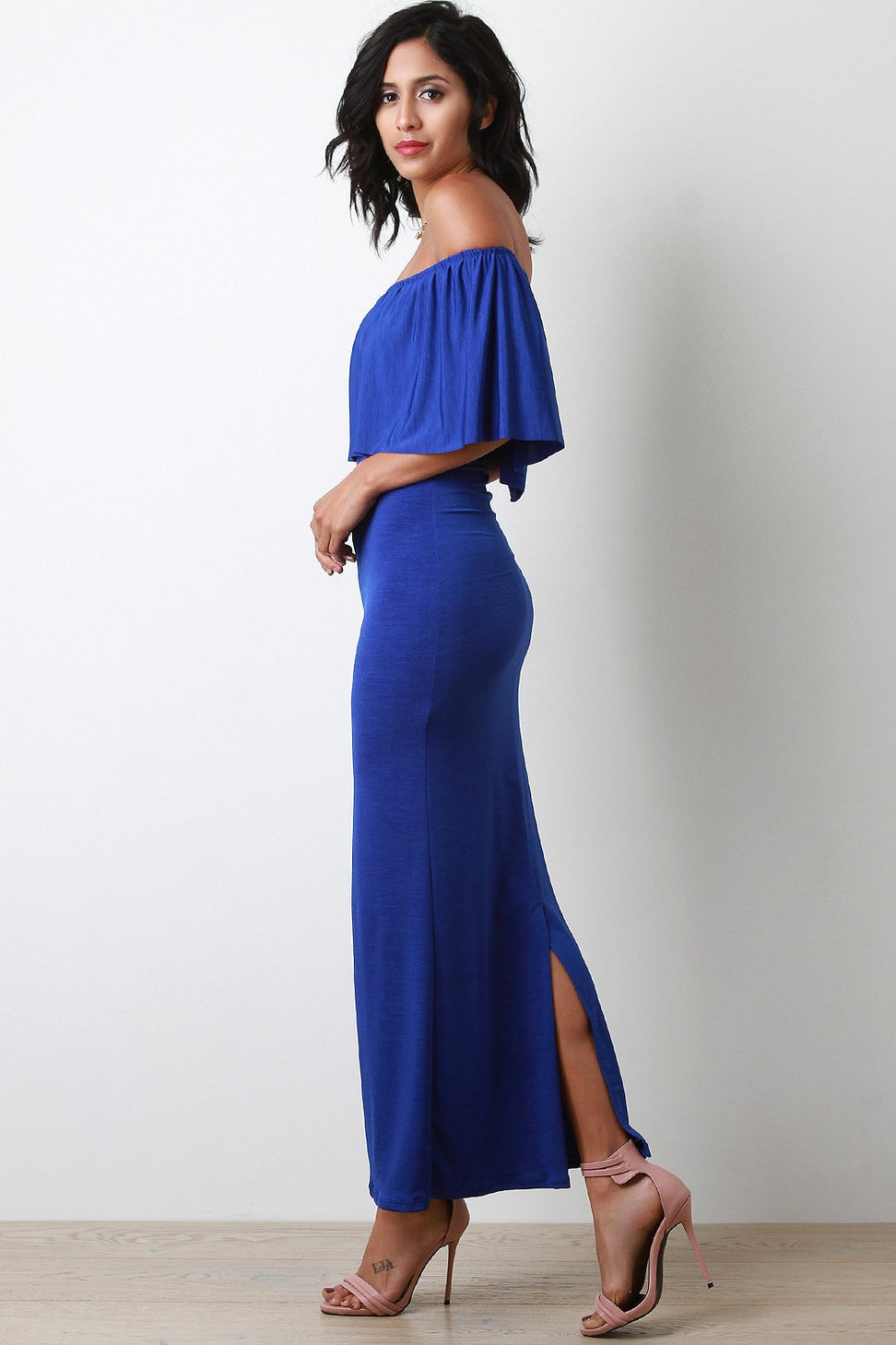 Flutter Bardot Fitted Maxi Dress