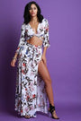 Floral Print Surplice Crop Top With Double Slit Maxi Skirt Set