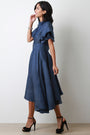 Denim Button Up Belted Handkerchief Midi Dress