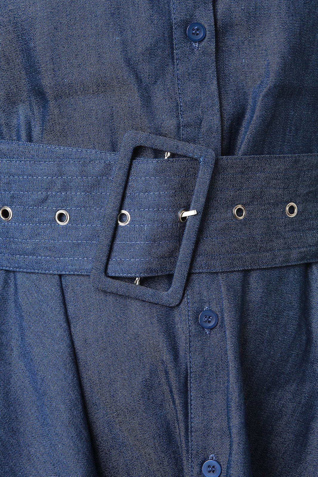 Denim Button Up Belted Handkerchief Midi Dress