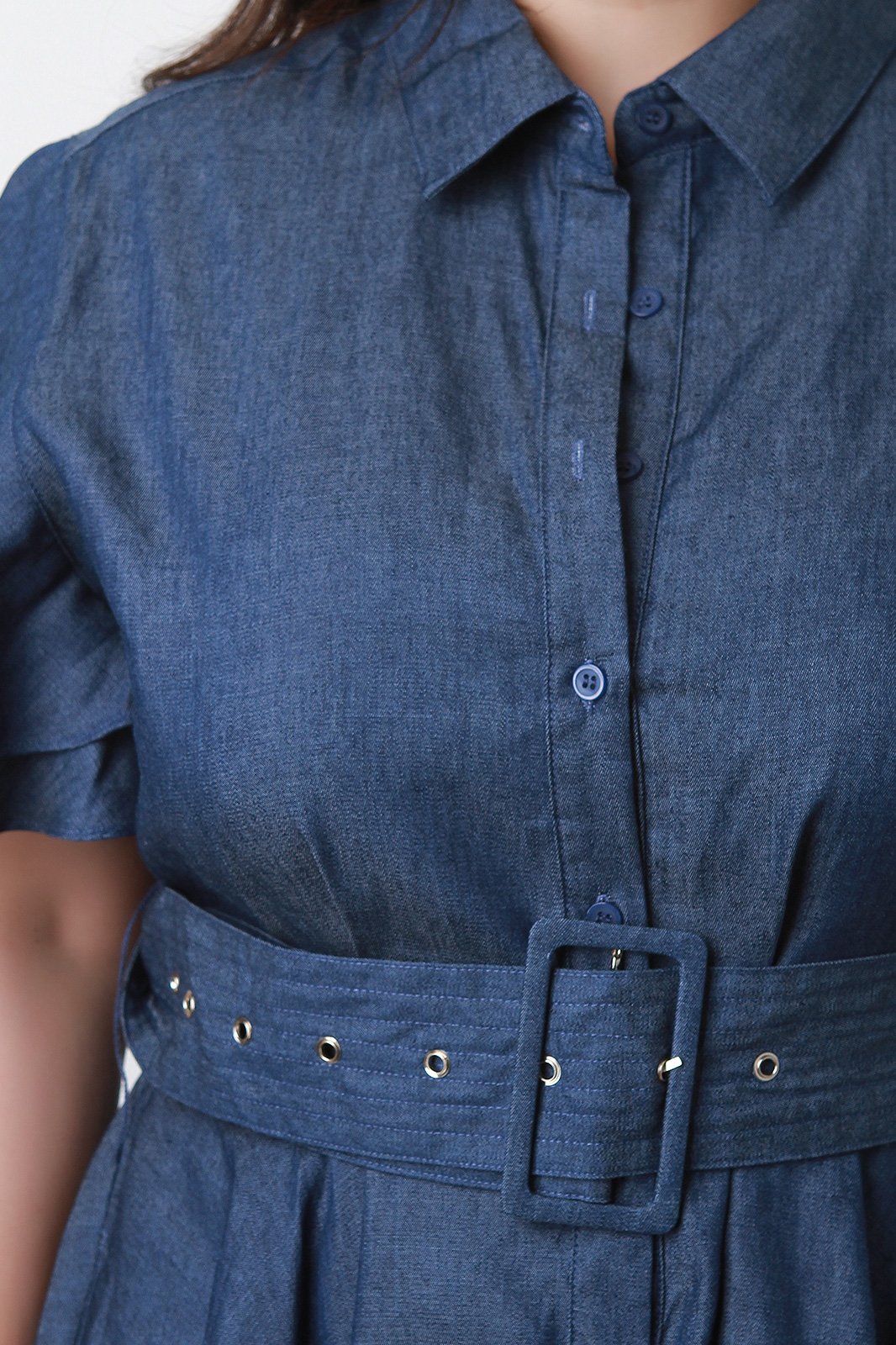 Button-Up A-Line Denim Dress