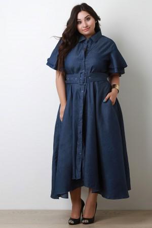 Button-Up A-Line Denim Dress