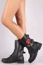 Wild Diva Lounge Rosette And Buckle Mid Calf Combat Boots