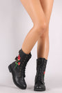 Wild Diva Lounge Rosette And Buckle Mid Calf Combat Boots