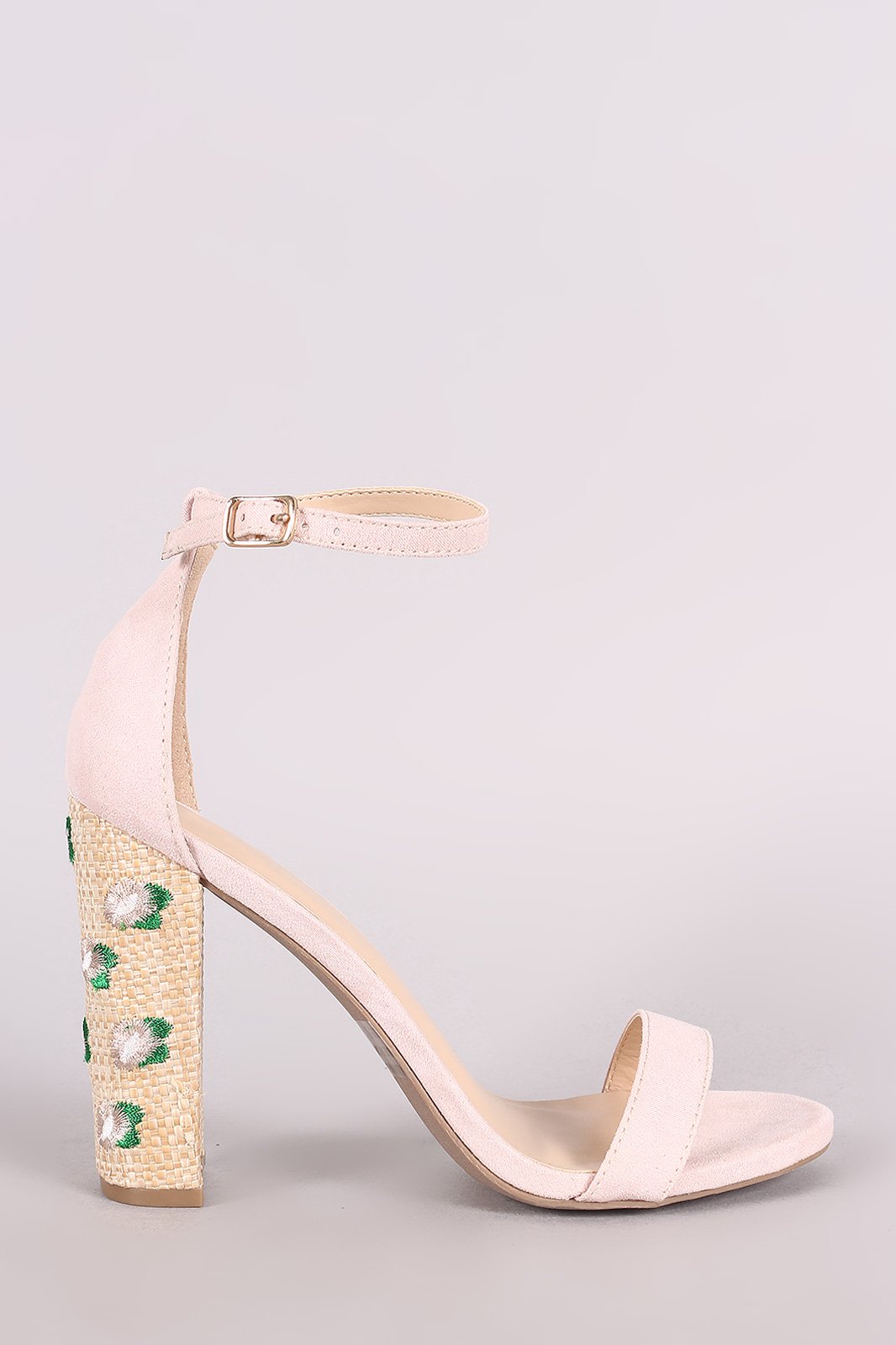 Wild Diva Lounge Open Toe Floral Embroidery Straw Chunky Heel