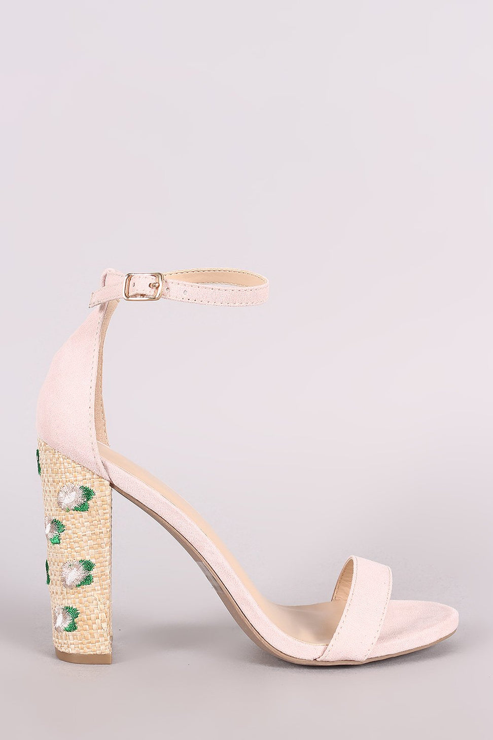Wild Diva Lounge Open Toe Floral Embroidery Straw Chunky Heel