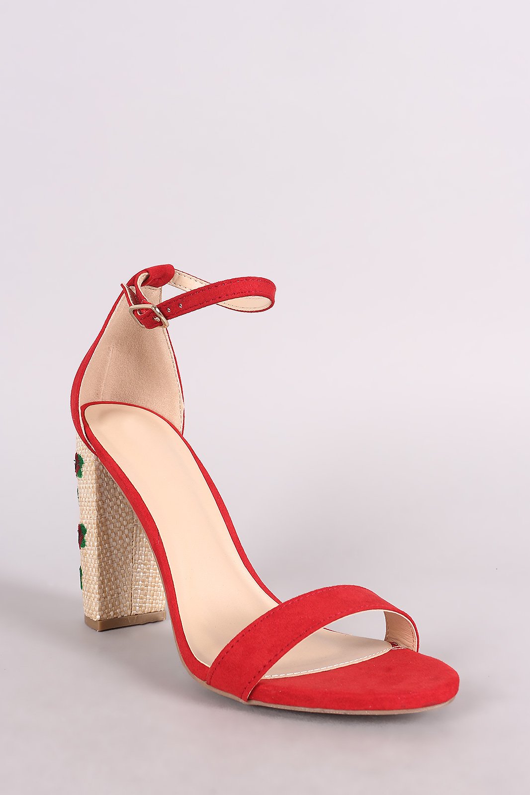 Wild Diva Lounge Open Toe Floral Embroidery Straw Chunky Heel