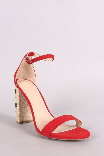 Wild Diva Lounge Open Toe Floral Embroidery Straw Chunky Heel