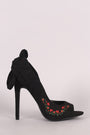 Wild Diva Lounge Embroidered Floral Knotted Suede Dorsay Pump
