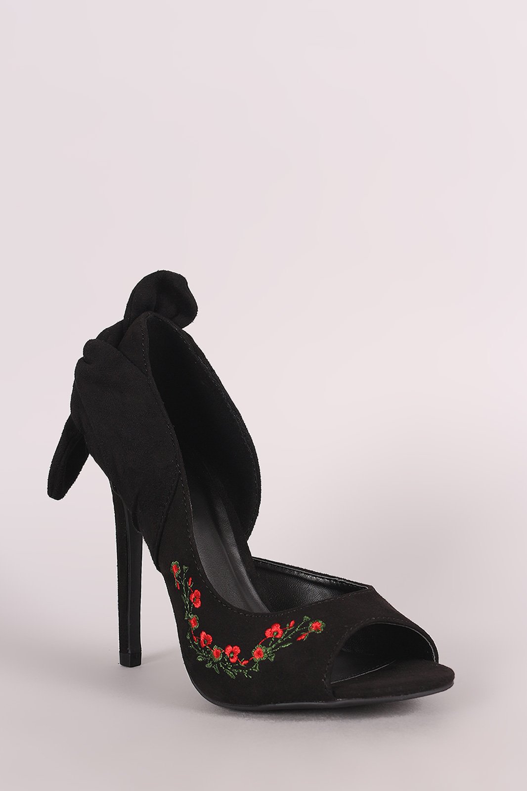 Wild Diva Lounge Embroidered Floral Knotted Suede Dorsay Pump